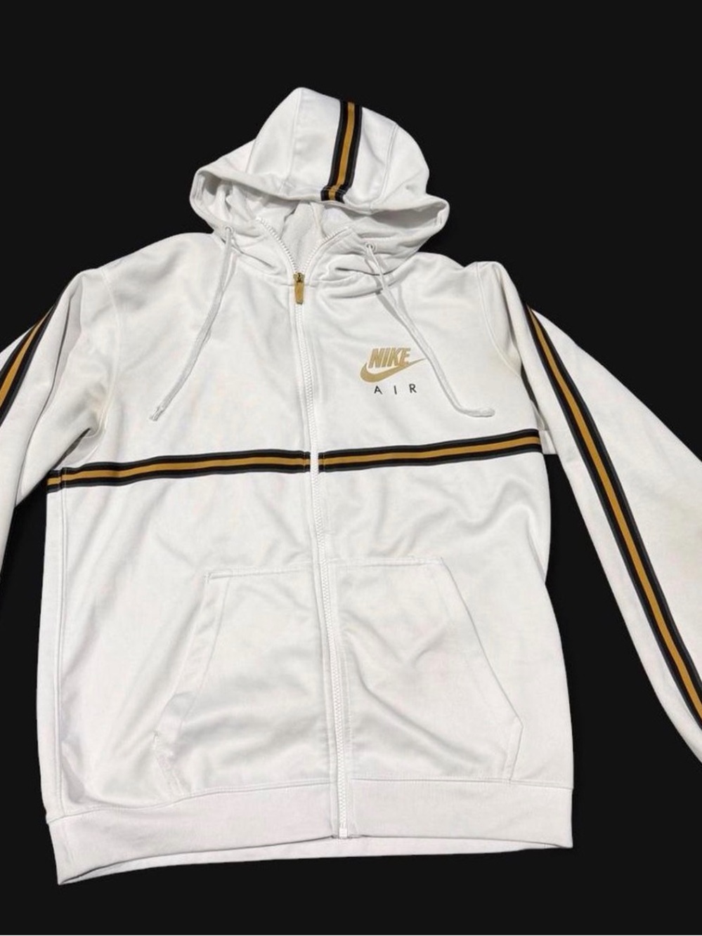 Vintage Nike Air Full Zip Hoodie Track Jacket White Gold Black Stripe M Y2K